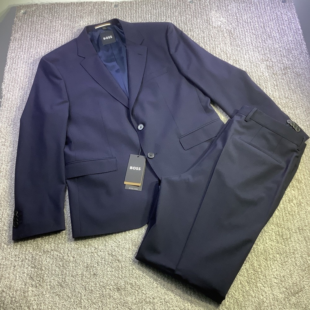 BOSS Hugo Boss Jasper Navy Blue Wool Blend 2 Piece Suit Regular Fit 42S NWT
